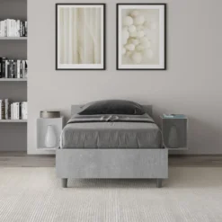 Letto 80x190cm singolo testiera in nobilitato design moderno cemento LIT73