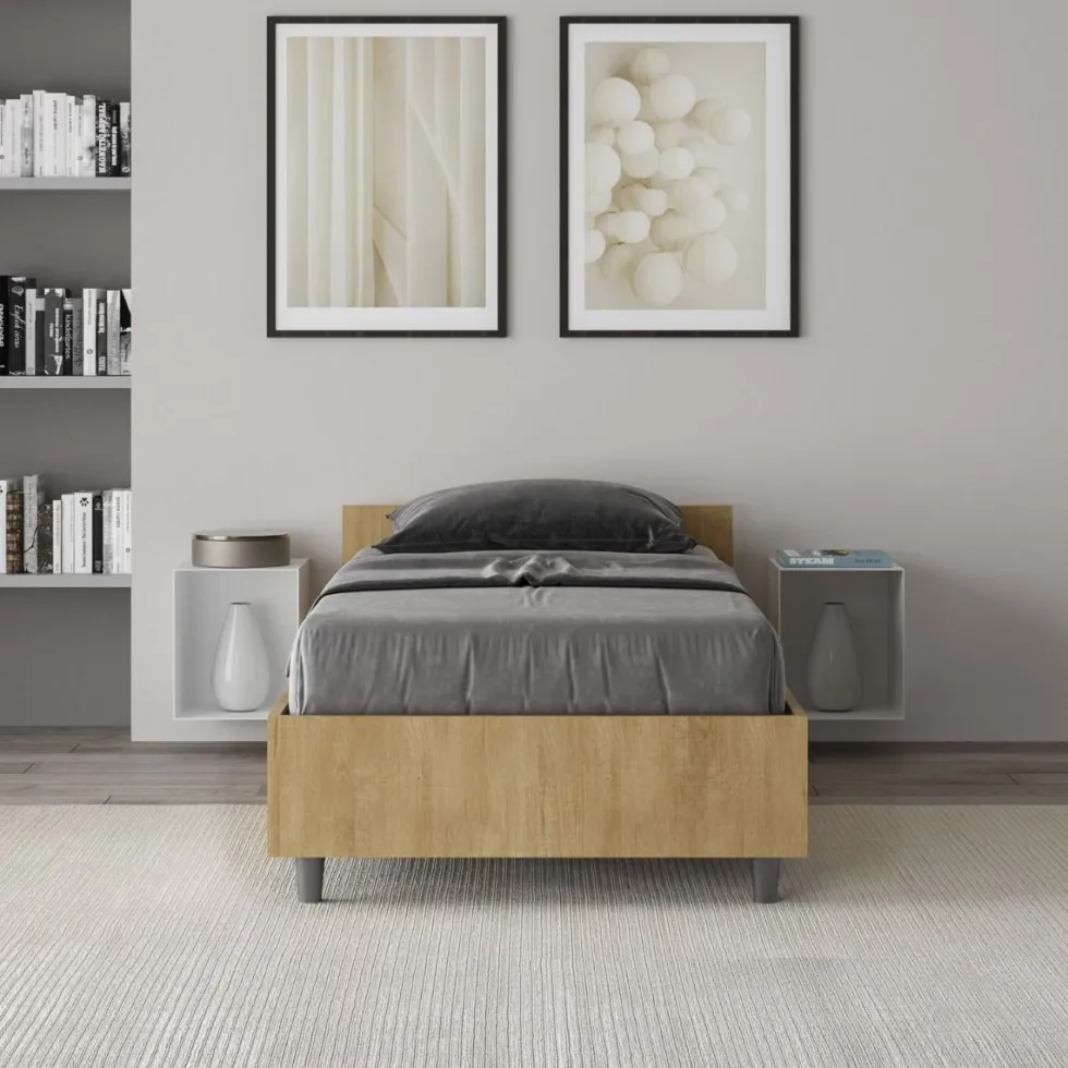 Letto 80x190cm singolo testiera in nobilitato design effetto legno quercia LIT73