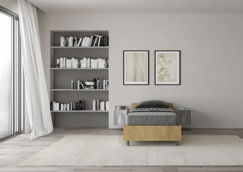 Letto 80x190cm singolo testiera in nobilitato design effetto legno quercia LIT73