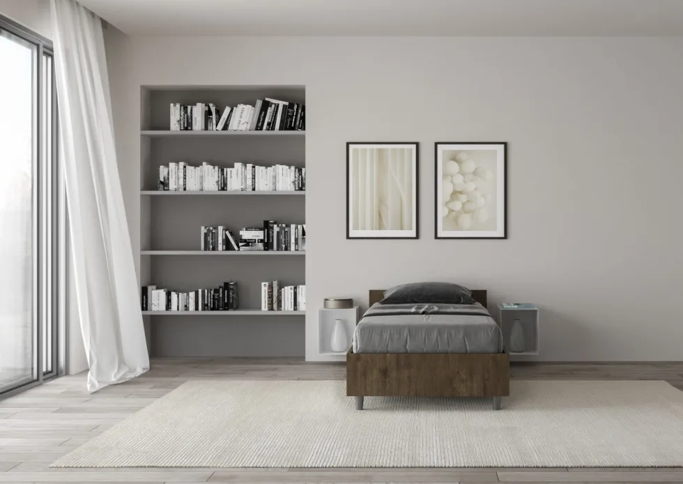 Letto 80x190cm singolo testiera in nobilitato design effetto legno noce LIT73