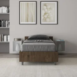 Letto 80x190cm singolo testiera in nobilitato design effetto legno noce LIT73