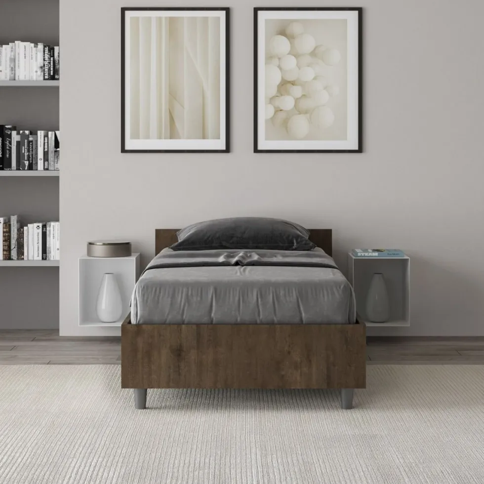 Letto 80x190cm singolo testiera in nobilitato design effetto legno noce LIT73