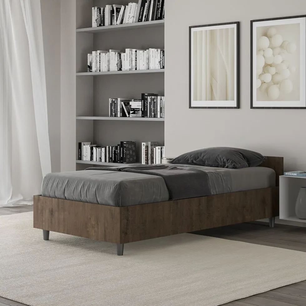 Letto 80x190cm singolo testiera in nobilitato design effetto legno noce LIT73