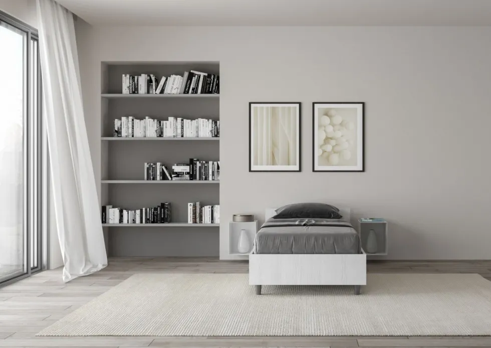 Letto 80x190cm singolo testiera in nobilitato design effetto legno bianco frassino LIT73