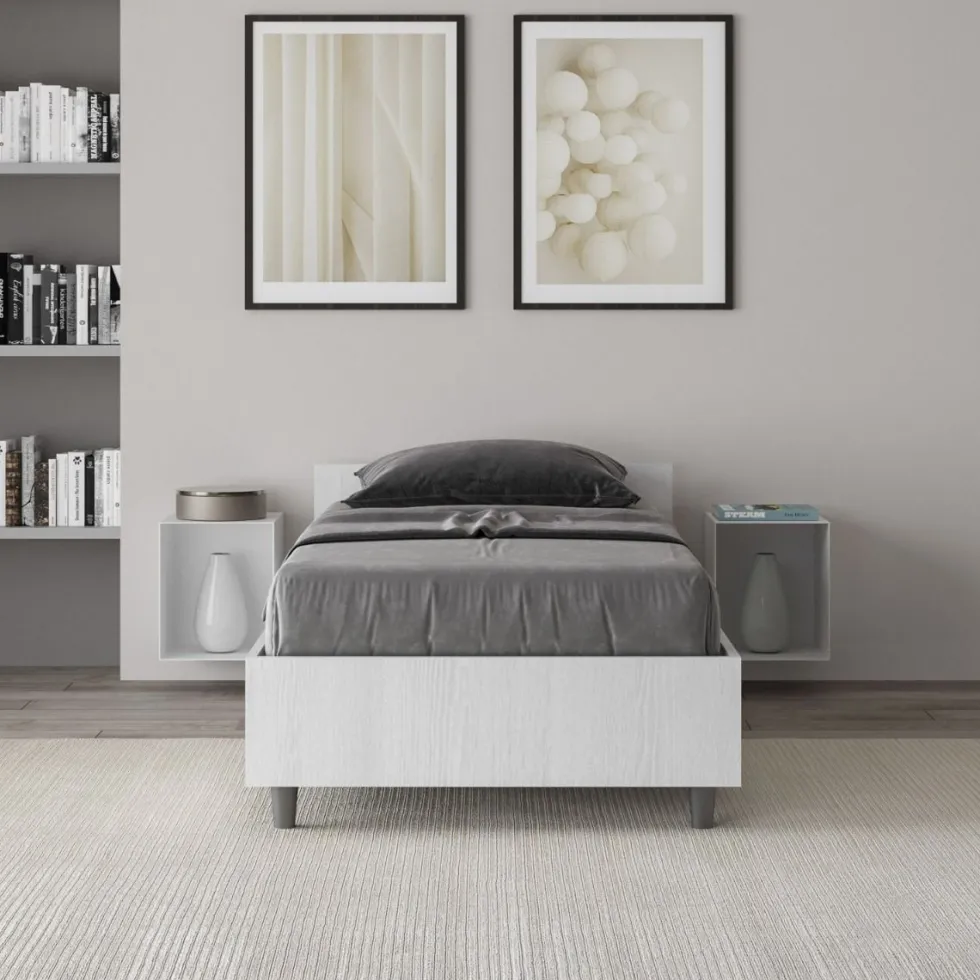 Letto 80x190cm singolo testiera in nobilitato design effetto legno bianco frassino LIT73