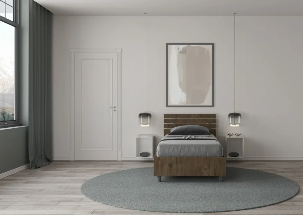 Letto 80x190cm testiera dritta effetto legno noce LIT85