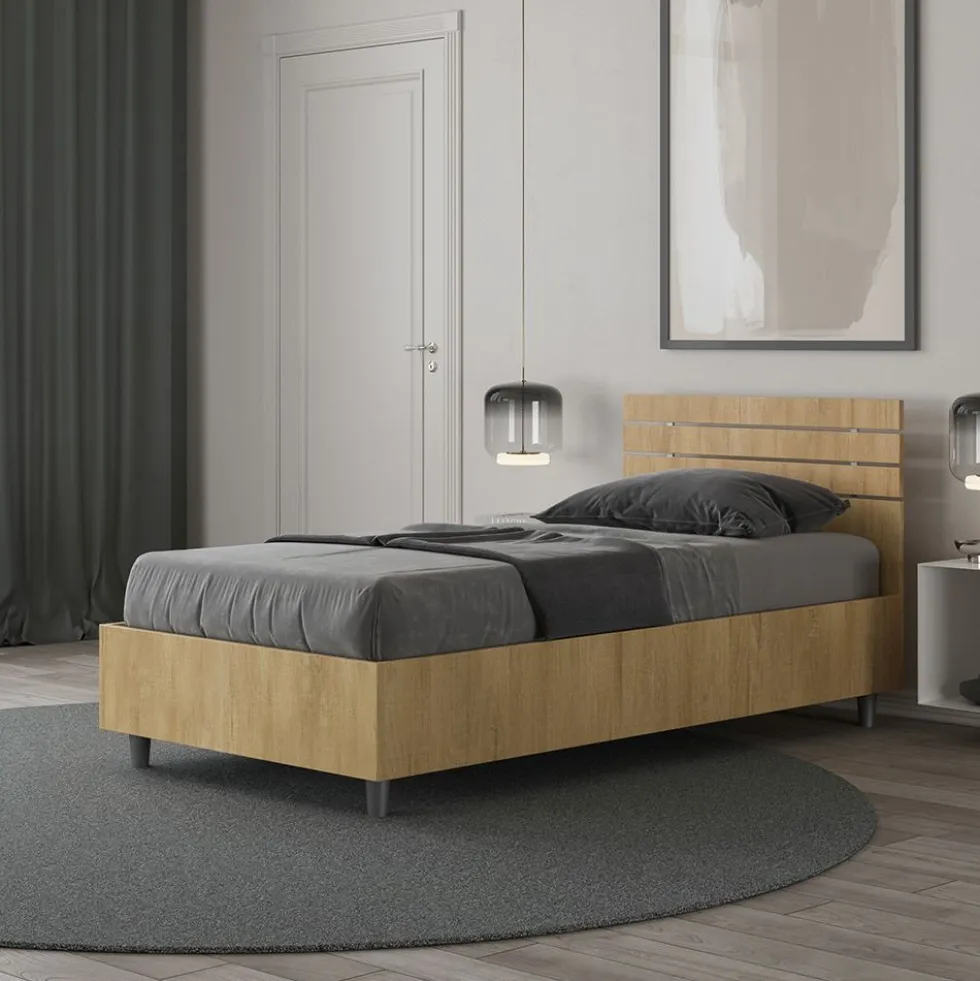 Letto 80x200cm testiera dritta effetto legno quercia LIT87