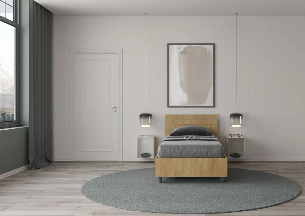 Letto 80x190cm testiera inclinata effetto legno quercia LIT89