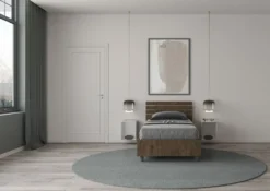 Letto 80x190cm testiera inclinata effetto legno noce LIT89