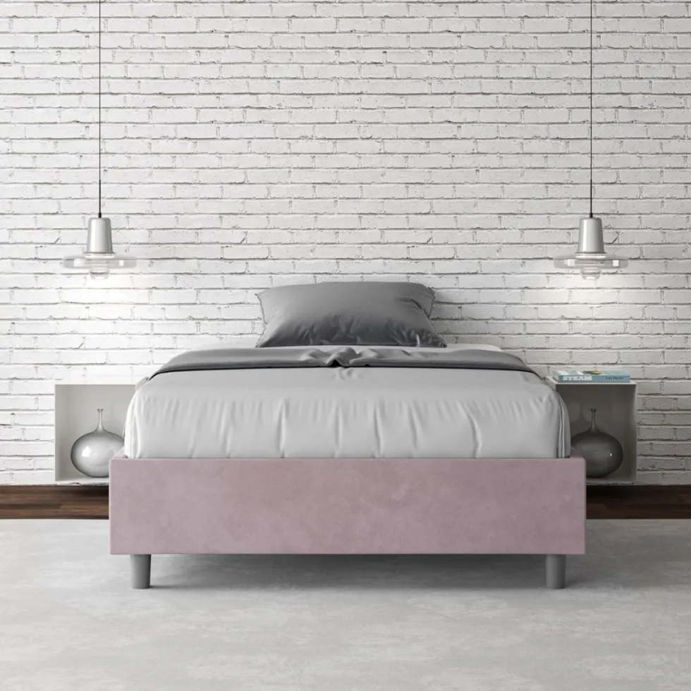 Letto 120x210cm una piazza e mezza sommier in microfibra glicine lilla LIT145