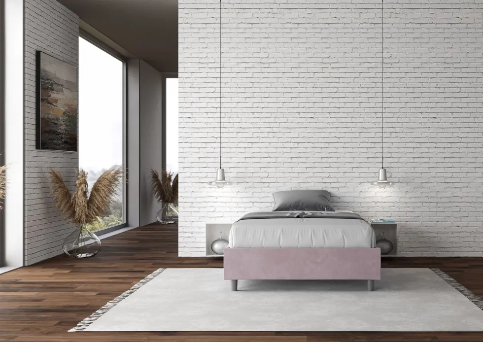 Letto 120x210cm una piazza e mezza sommier in microfibra glicine lilla LIT145