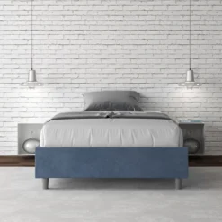 Letto 120x210cm una piazza e mezza sommier in microfibra blu LIT145