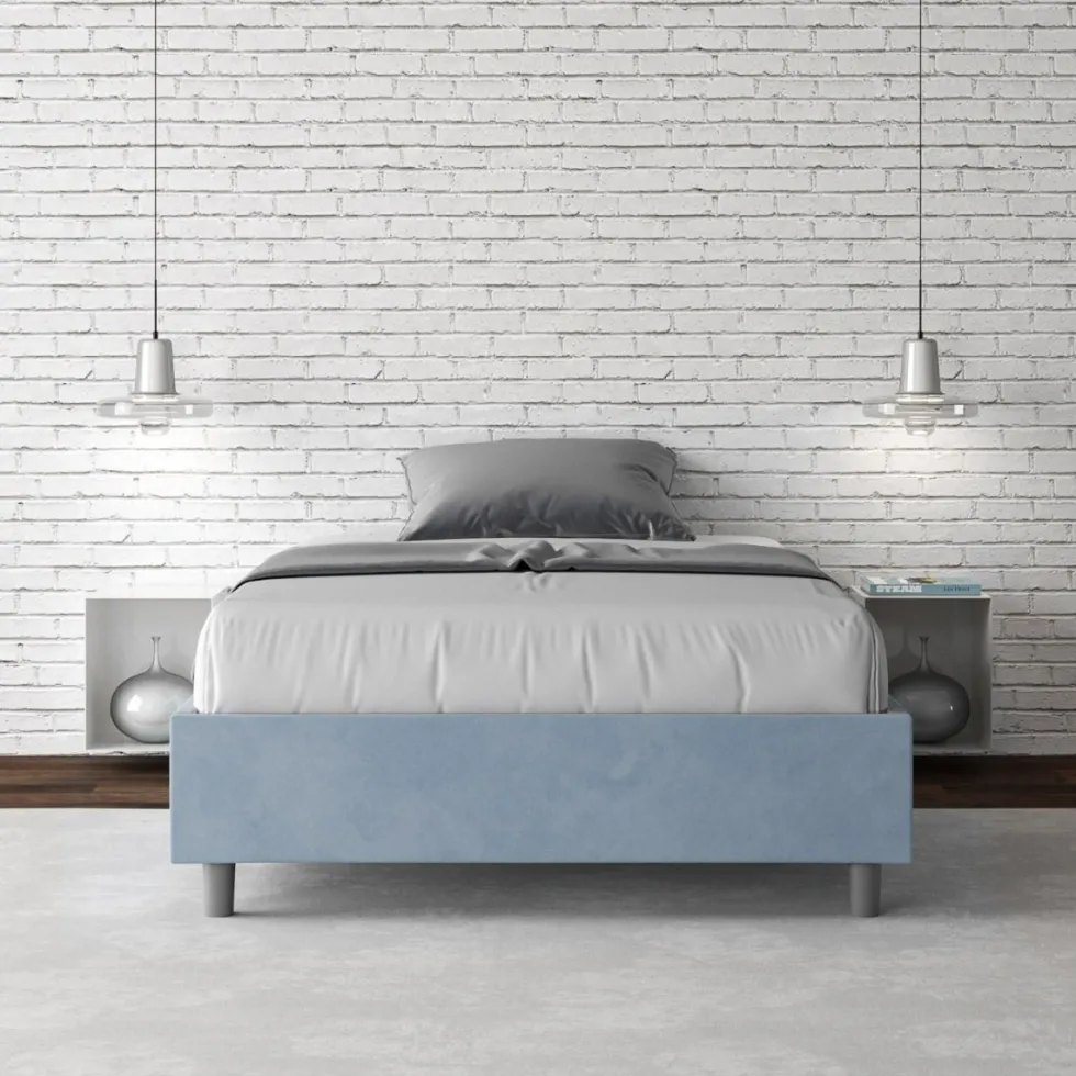 Letto 120x210cm una piazza e mezza sommier in microfibra azzurro LIT145