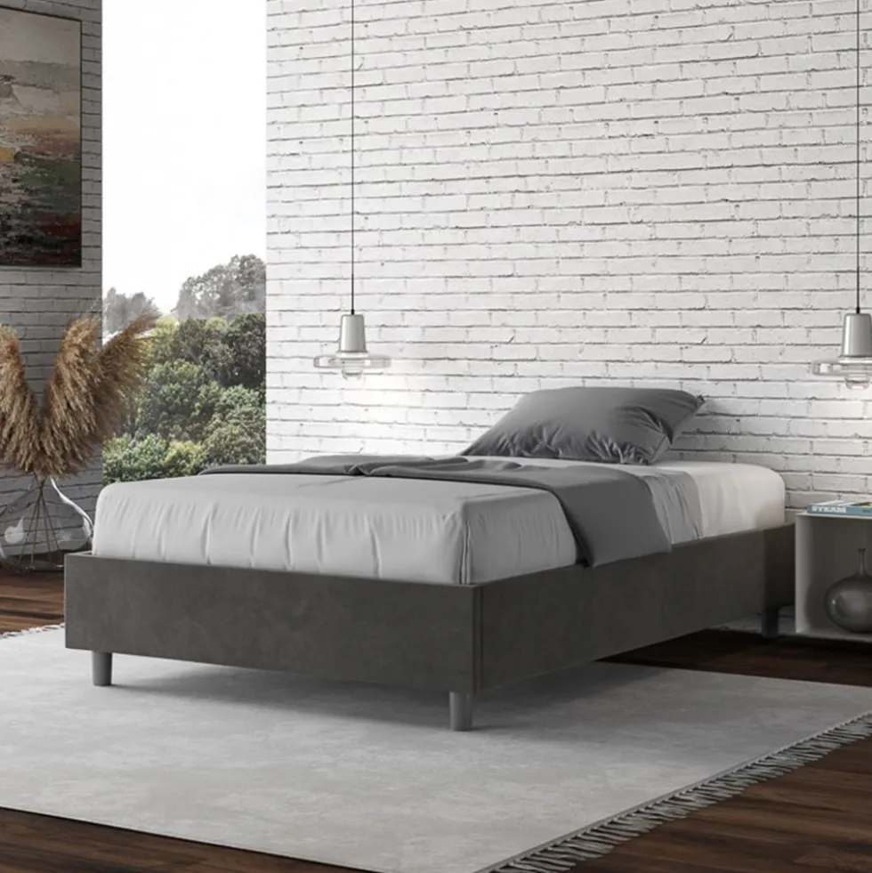 Letto 120x200cm una piazza e mezza sommier in microfibra grigio LIT141