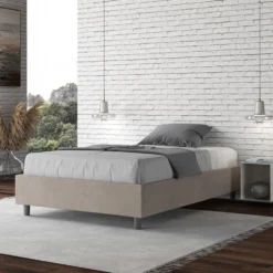 Letto 120x190cm una piazza e mezza sommier in microfibra sabbia beige LIT137