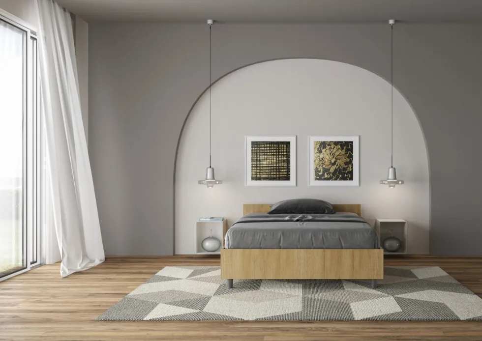 Letto 120x200cm una piazza e mezza testiera effetto legno quercia LIT239