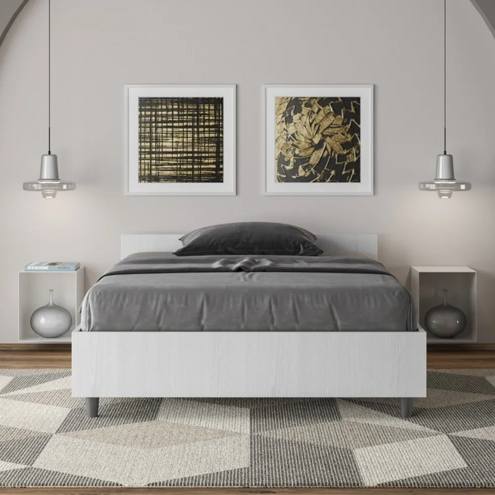 Letto 120x200cm una piazza e mezza testiera effetto legno bianco frassino LIT239