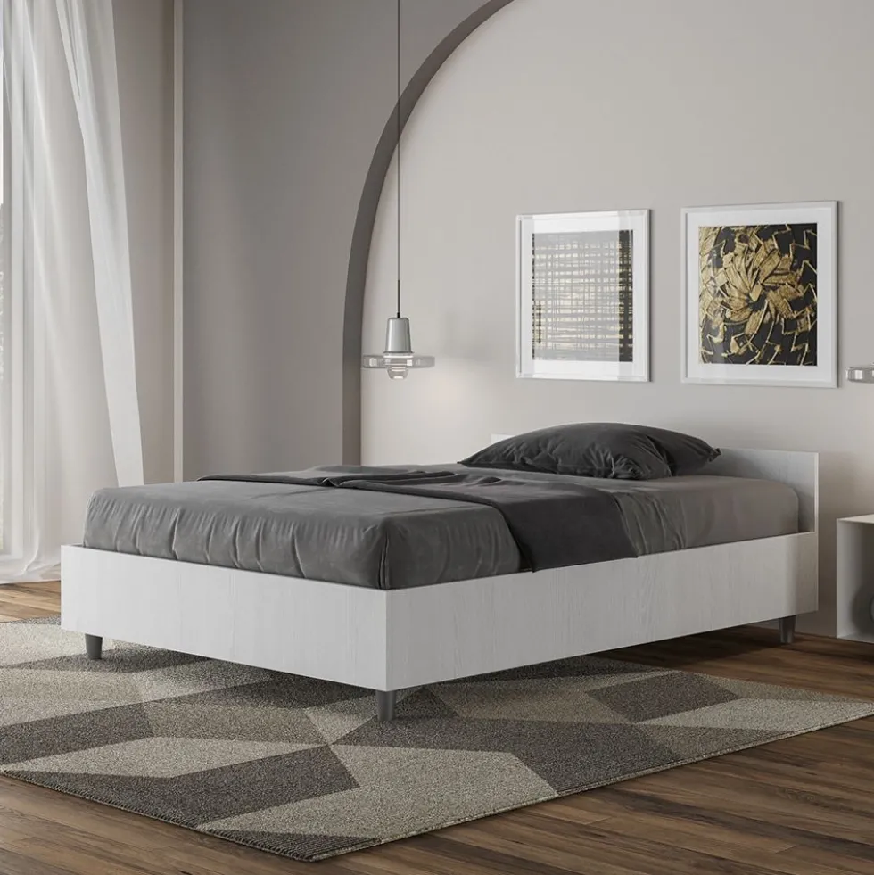 Letto 120x200cm una piazza e mezza testiera effetto legno bianco frassino LIT239