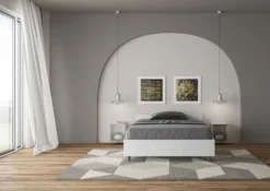 Letto 120x200cm una piazza e mezza testiera effetto legno bianco frassino LIT239