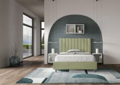 Letto 120x200cm una piazza e mezzo con testiera trapuntata in microfibra tè verde LIT231
