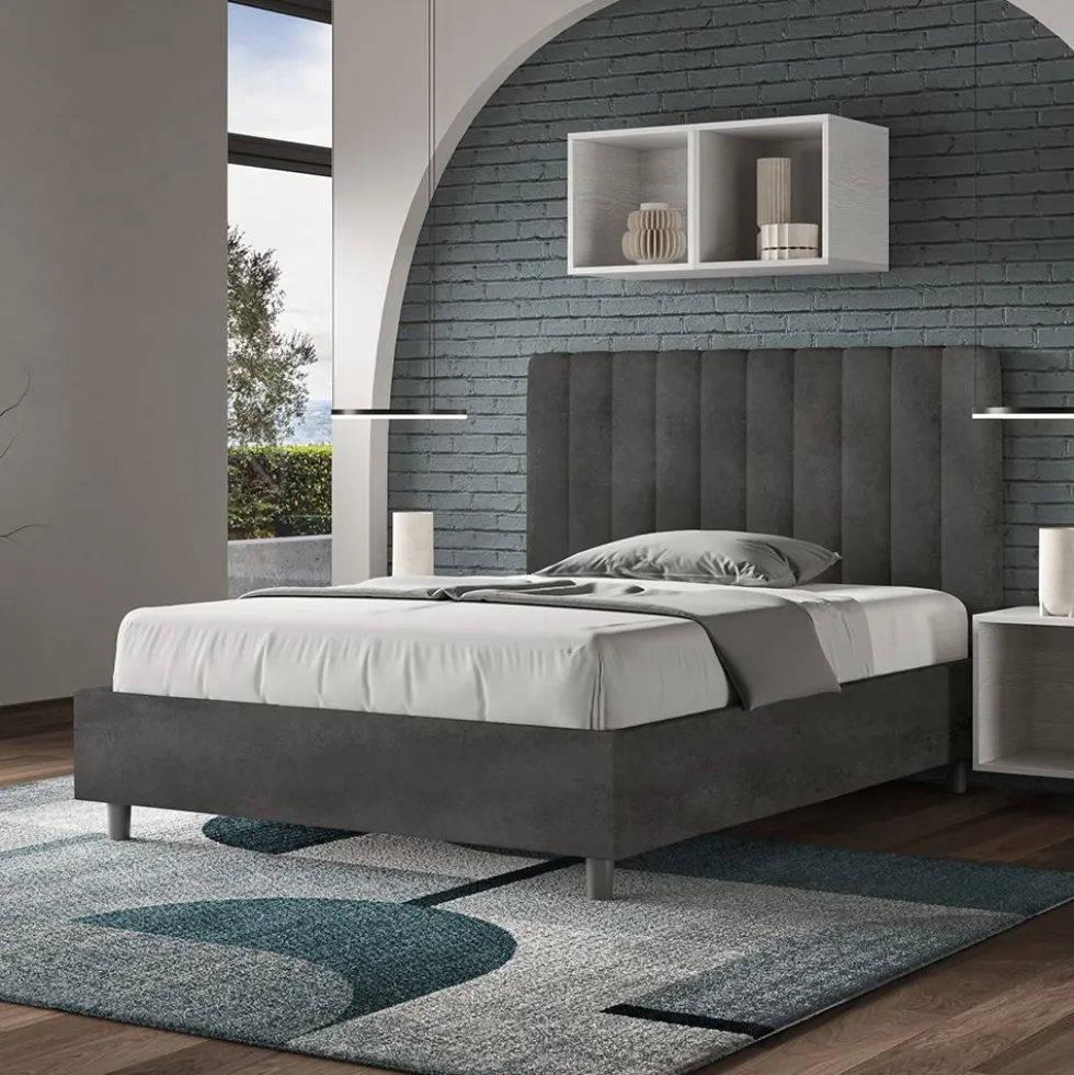 Letto 120x200cm una piazza e mezzo con testiera trapuntata in microfibra grigio LIT231