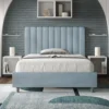 Letto 120x200cm una piazza e mezzo con testiera trapuntata in microfibra azzurro LIT231