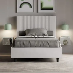 Letto 120x200cm una piazza e mezzo con testiera a linee verticali bianco LIT221