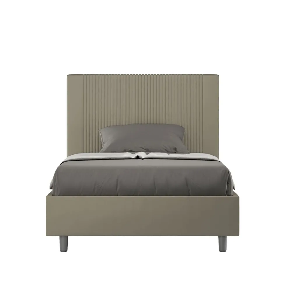 Letto 120x190cm una piazza e mezzo con testiera a linee verticali cappuccino LIT219