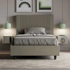 Letto 120x190cm una piazza e mezzo con testiera a linee verticali cappuccino LIT219