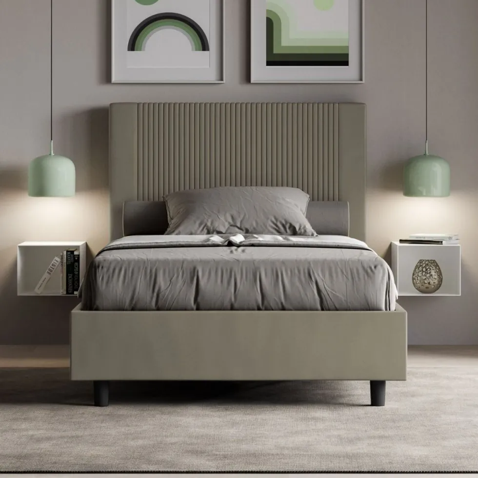 Letto 120x190cm una piazza e mezzo con testiera a linee verticali cappuccino LIT219