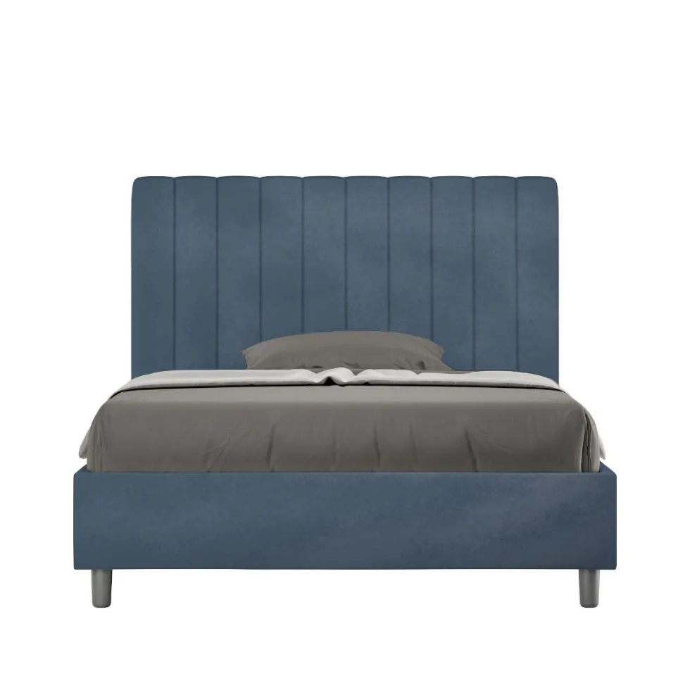 Letto 120x210cm una piazza e mezzo con testiera trapuntata in microfibra blu LIT235