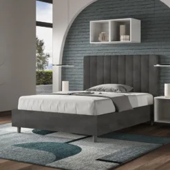 Letto 120x190cm una piazza e mezzo con testiera trapuntata in microfibra grigio LIT227