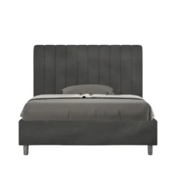 Letto 120x190cm una piazza e mezzo con testiera trapuntata in microfibra grigio LIT227