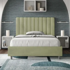 Letto 120x190cm una piazza e mezzo con testiera trapuntata in microfibra tè verde LIT227