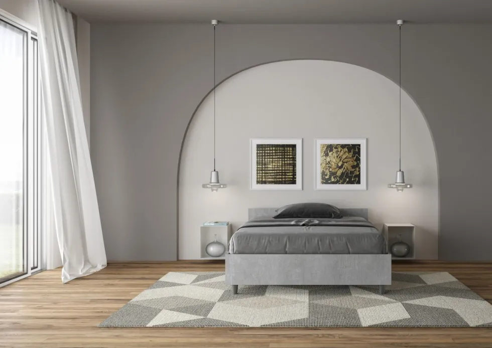 Letto 120x190cm una piazza e mezzo testiera moderna cemento LIT237