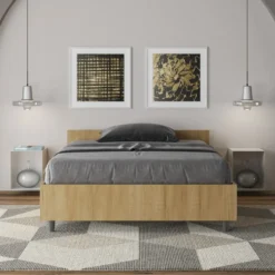 Letto 120x190cm una piazza e mezzo testiera effetto legno quercia LIT237
