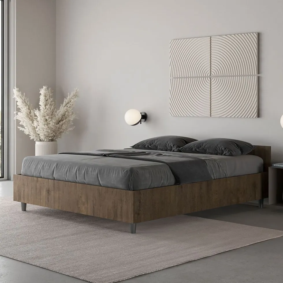 Letto 120x190cm una piazza e mezzo testiera effetto legno noce LIT237