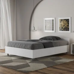 Letto 120x190cm una piazza e mezzo testiera effetto legno bianco frassino LIT237