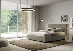 Letto 160x210 matrimoniale con giroletto imbottito in similpelle cappuccino LIT453