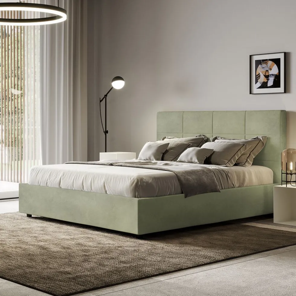 Letto 160x190 matrimoniale con giroletto imbottito in microfibra tè verde LIT447