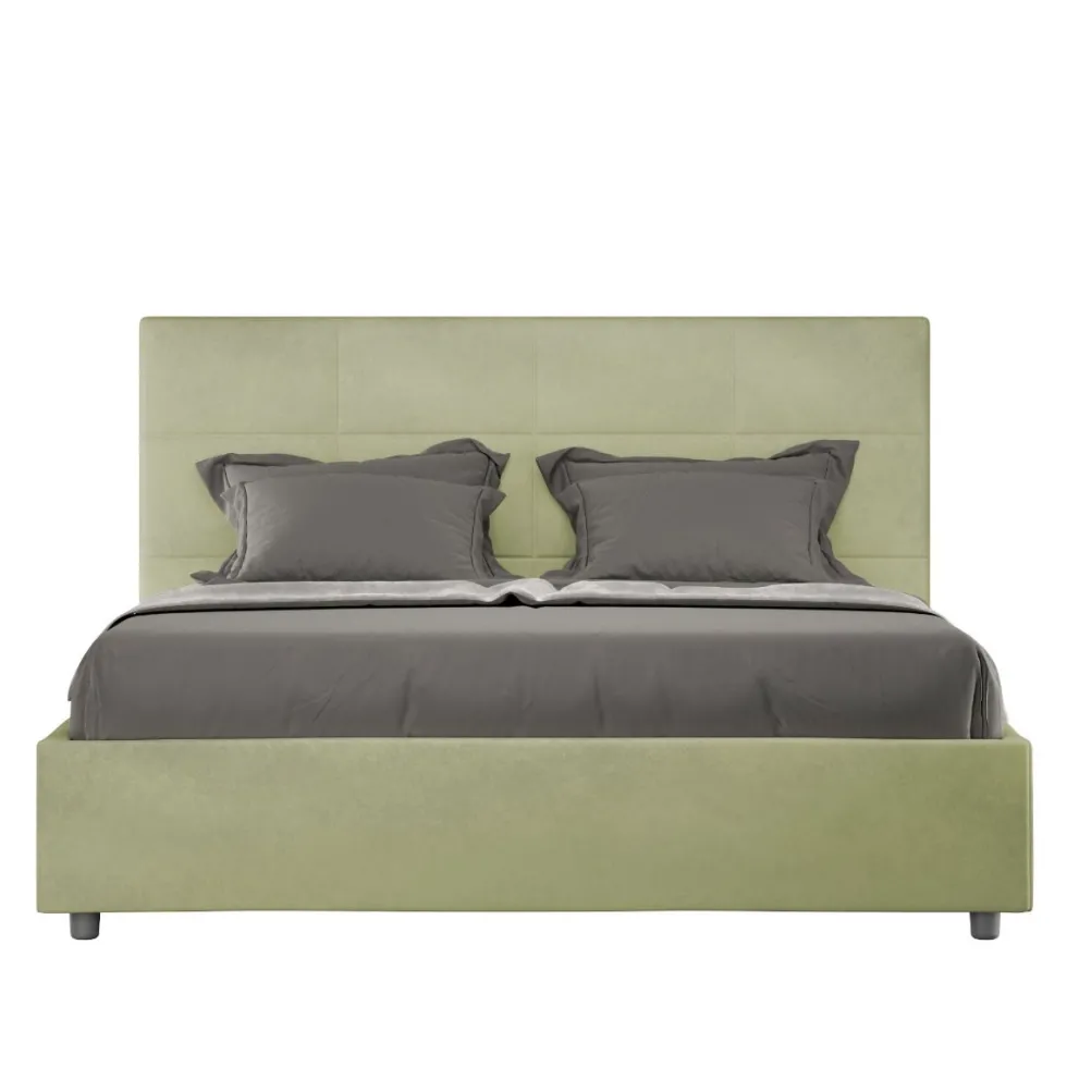 Letto 160x190 matrimoniale con giroletto imbottito in microfibra tè verde LIT447