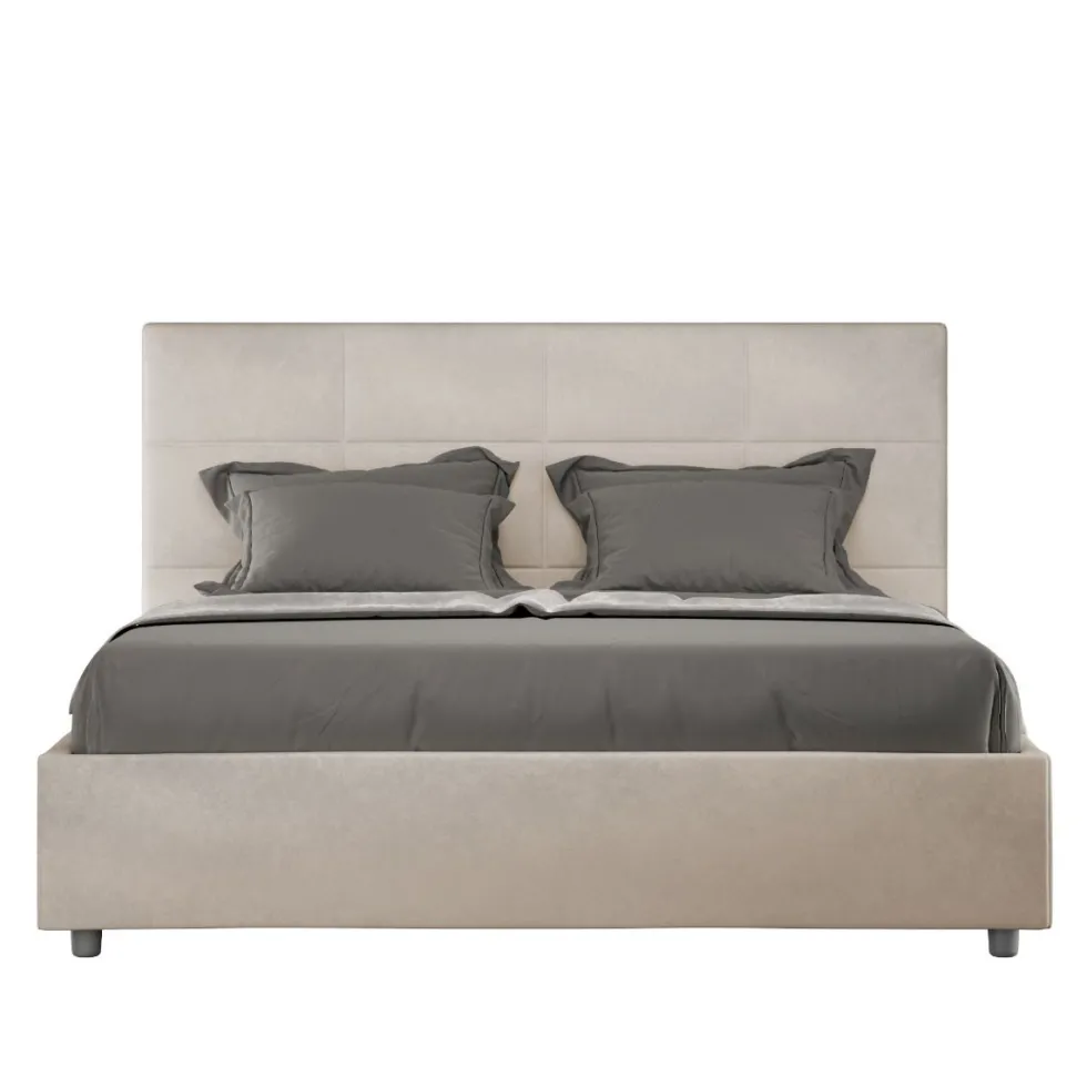 Letto 160x190 matrimoniale con giroletto imbottito in microfibra sabbia beige LIT447