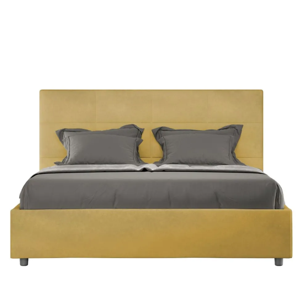 Letto 160x190 matrimoniale con giroletto imbottito in microfibra ocra LIT447