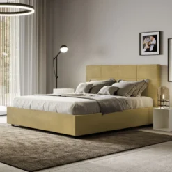 Letto 160x190 matrimoniale con giroletto imbottito in microfibra ocra LIT447