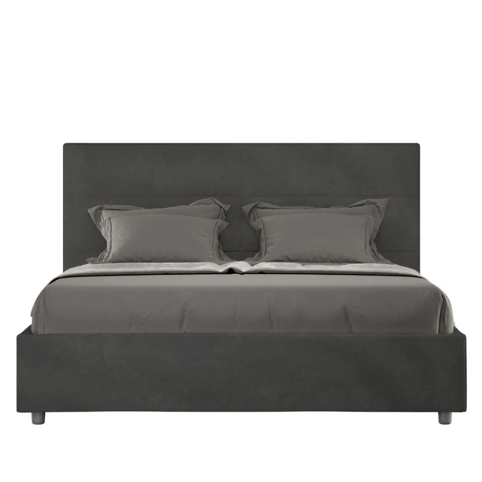 Letto 160x190 matrimoniale con giroletto imbottito in microfibra grigio LIT447