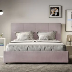 Letto 160x190 matrimoniale con giroletto imbottito in microfibra glicine lilla LIT447