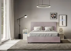 Letto 160x190 matrimoniale con giroletto imbottito in microfibra glicine lilla LIT447