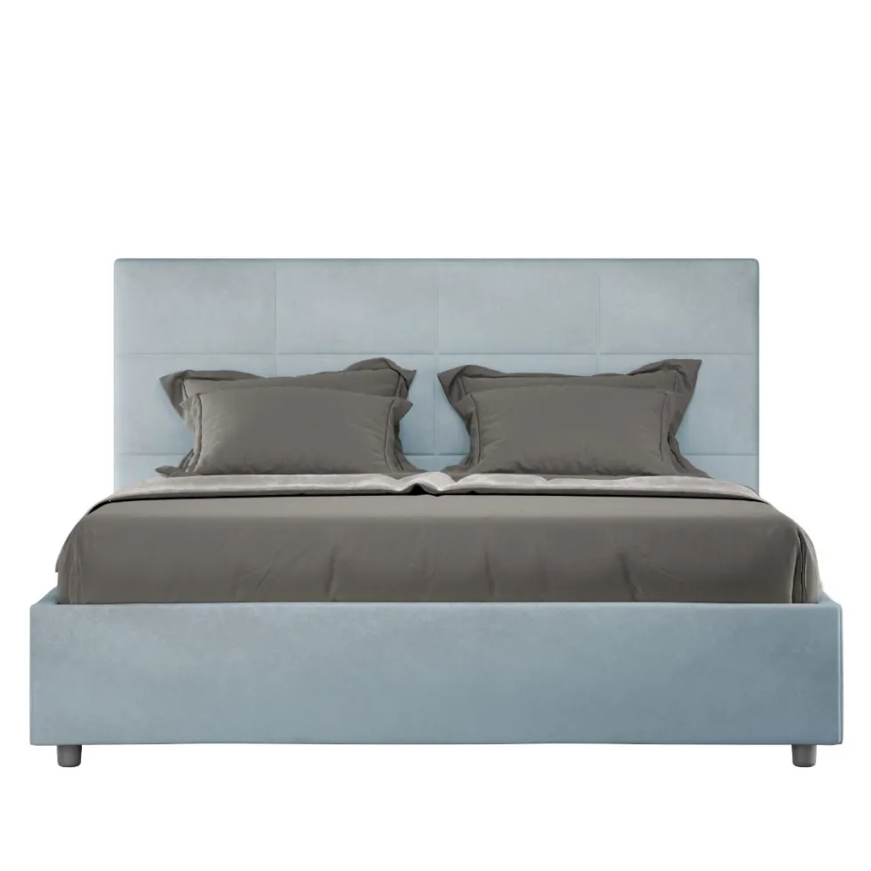 Letto 160x190 matrimoniale con giroletto imbottito in microfibra azzurro LIT447