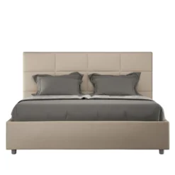 Letto 160x190 matrimoniale con giroletto imbottito in similpelle tortora LIT445