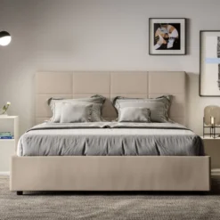 Letto 160x190 matrimoniale con giroletto imbottito in similpelle tortora LIT445